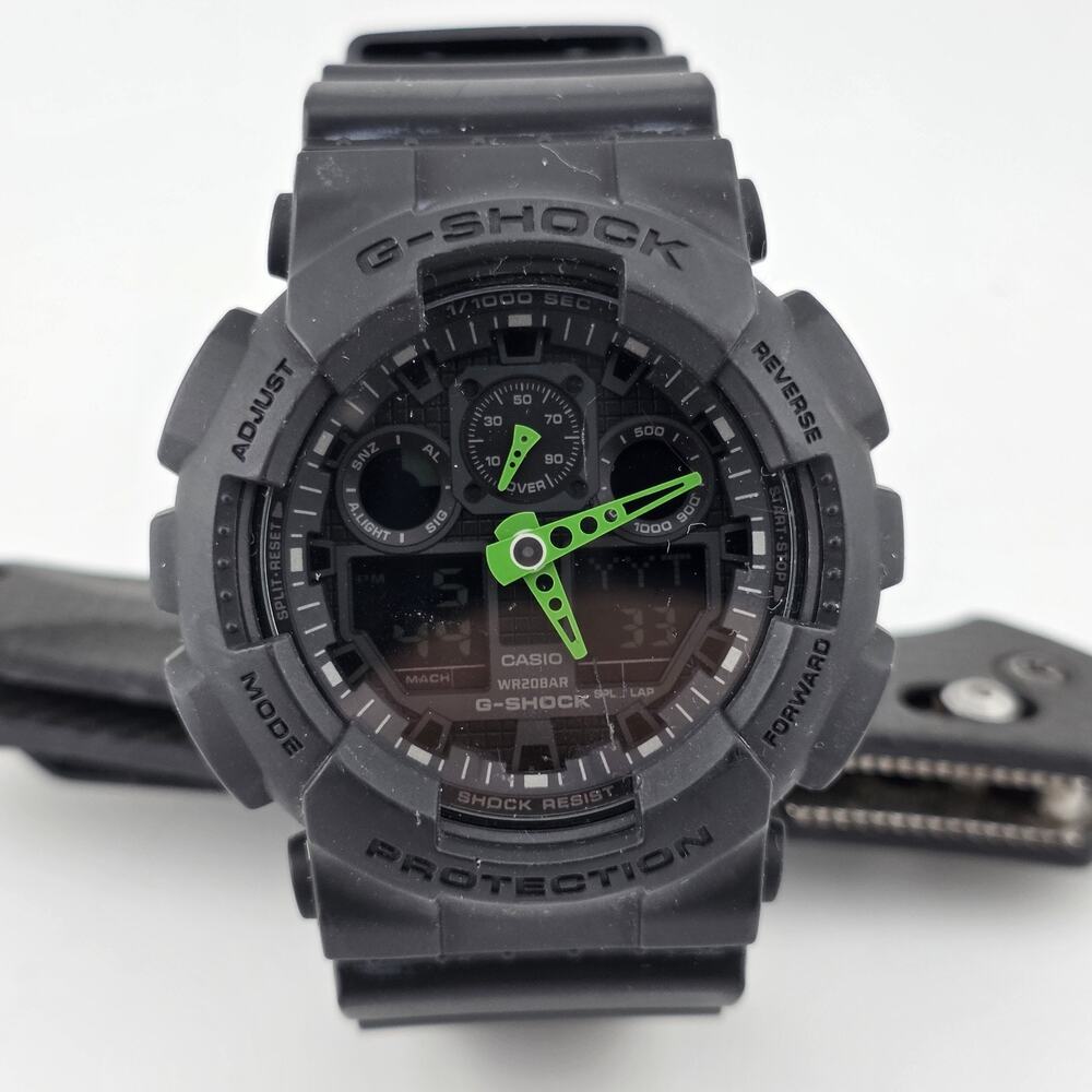 Casio G-Shock GA-100C 5081 Black Green Analog Digital Watch WR20BAR Working